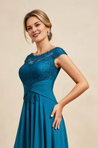 Vintage A-Line Bateau Neck Cap Sleeve Appliques Floor-Length Mother of the Bride Dress