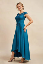 Vintage A-Line Bateau Neck Cap Sleeve Appliques Floor-Length Mother of the Bride Dress