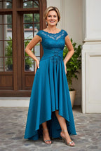 Vintage A-Line Bateau Neck Cap Sleeve Appliques Floor-Length Mother of the Bride Dress