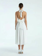 Vintage A-Line Halter Neck Sleeveless Pleated Tea-Length Wedding Dress