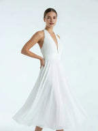 Vintage A-Line Halter Neck Sleeveless Pleated Tea-Length Wedding Dress