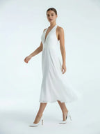 Vintage A-Line Halter Neck Sleeveless Pleated Tea-Length Wedding Dress