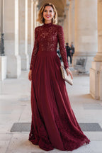 Vintage A-Line High Neck Long Sleeve Zipper Up Sweep/Brush Train Mother of the Bride Dress