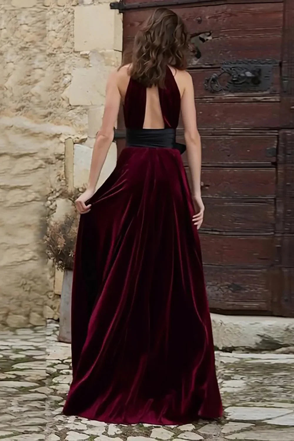 Vintage A-Line High Neck Sleeveless Sweep/Brush Train Prom Dress
