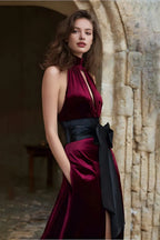 Vintage A-Line High Neck Sleeveless Sweep/Brush Train Prom Dress