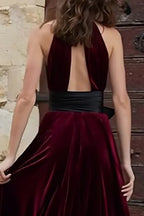 Vintage A-Line High Neck Sleeveless Sweep/Brush Train Prom Dress