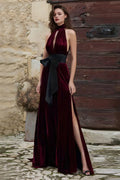 Vintage A-Line High Neck Sleeveless Sweep/Brush Train Prom Dress