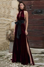 Vintage A-Line High Neck Sleeveless Sweep/Brush Train Prom Dress