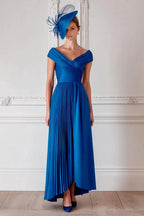 Vintage A-Line Off the Shoulder Cap Sleeve Zipper Up Ankle-Length Mother of the Bride Dress