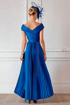 Vintage A-Line Off the Shoulder Cap Sleeve Zipper Up Ankle-Length Mother of the Bride Dress