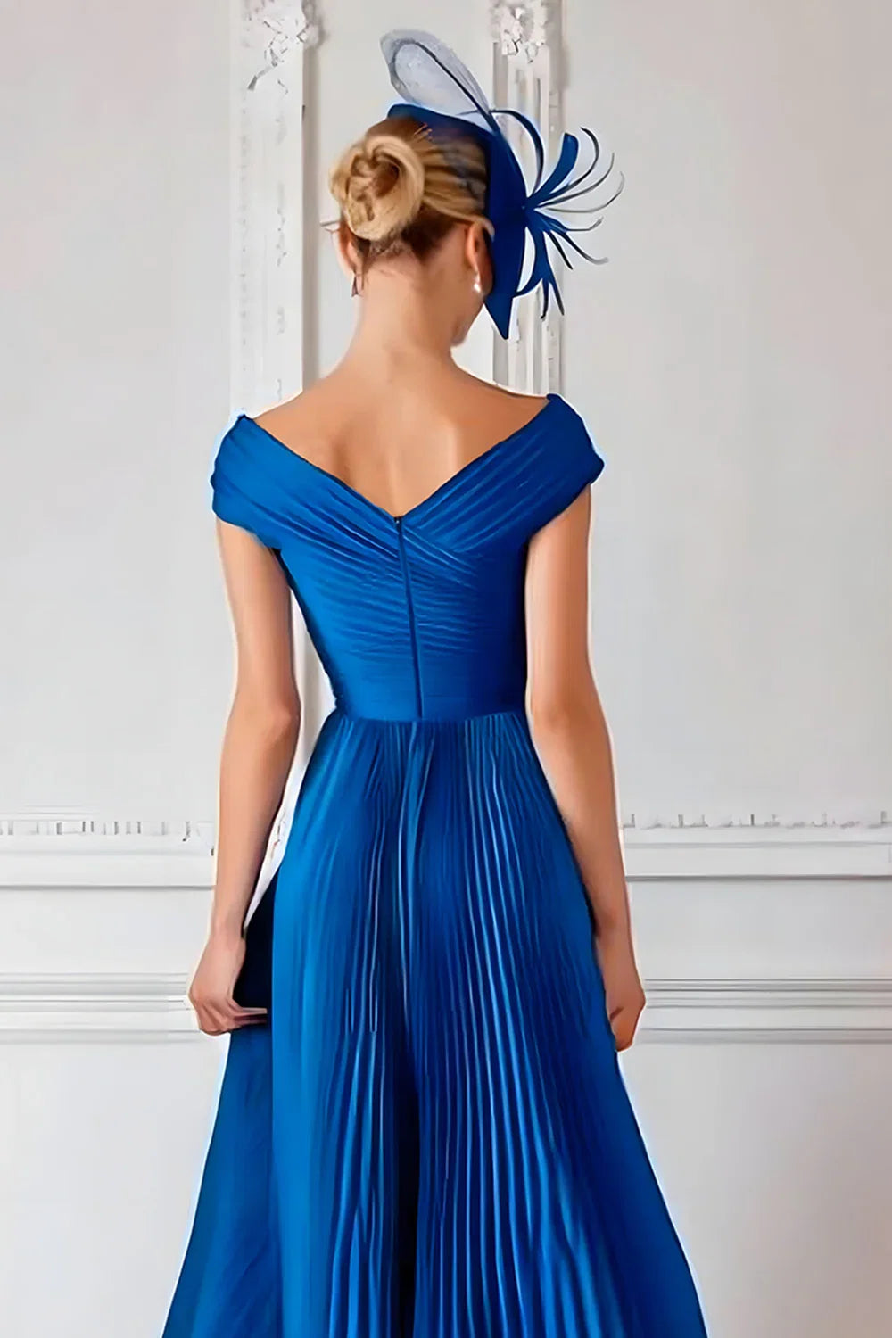 Vintage A-Line Off the Shoulder Cap Sleeve Zipper Up Ankle-Length Mother of the Bride Dress