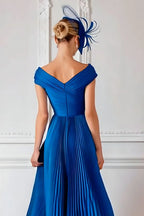 Vintage A-Line Off the Shoulder Cap Sleeve Zipper Up Ankle-Length Mother of the Bride Dress