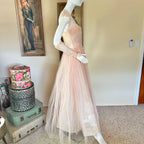 Vintage Prom Dress Enchanting Pink A-Line with Lace Bodice and Tulle Overlay For Prom Queens