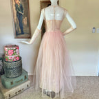 Vintage Prom Dress Enchanting Pink A-Line with Lace Bodice and Tulle Overlay For Prom Queens