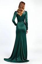 Vintage A-Line Round Neck Long Sleeve V Back Floor-Length Mother of the Bride Dress