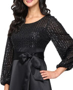 Vintage A-Line Scoop Neck Long-Sleeve Pleated Tea-Length Prom Dress