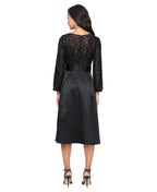 Vintage A-Line Scoop Neck Long-Sleeve Pleated Tea-Length Prom Dress