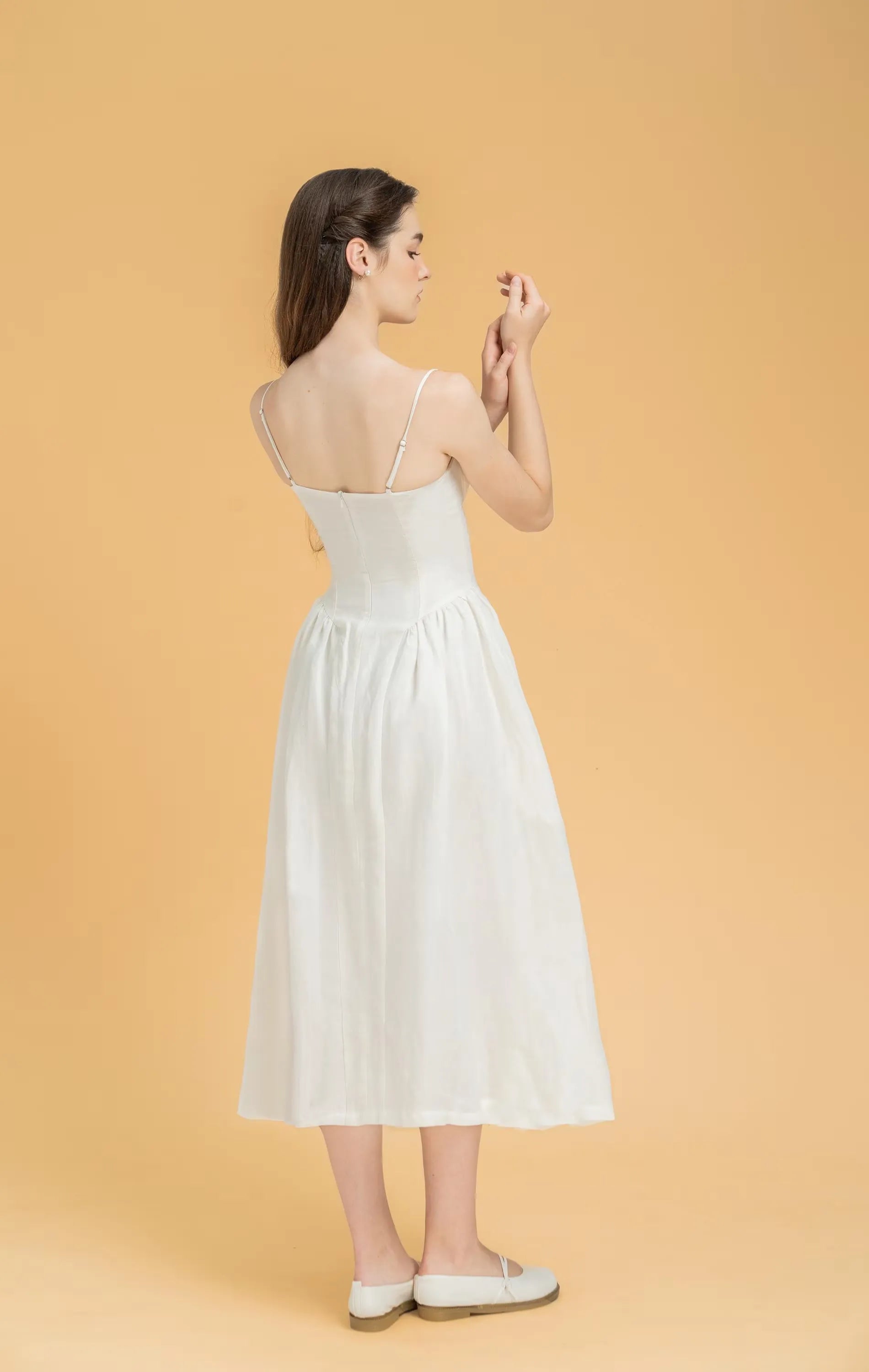 A Line Spaghetti Strap Corset Prom Dress White Midi Ready to Ship for Prom Goers