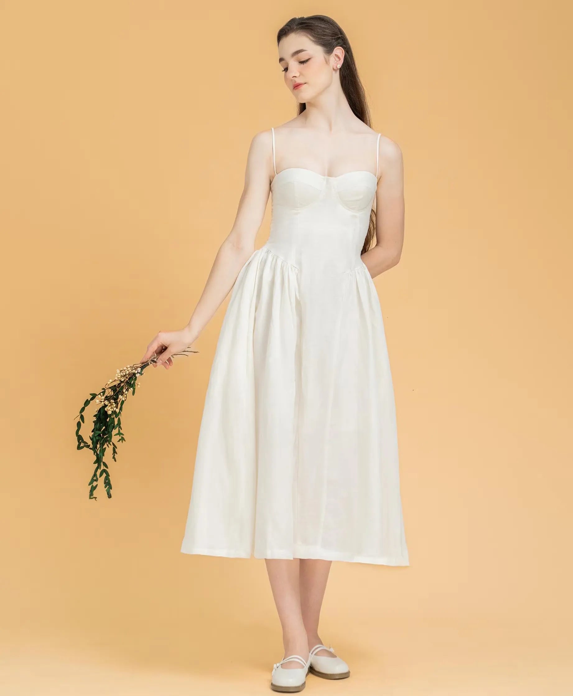 A Line Spaghetti Strap Corset Prom Dress White Midi Ready to Ship for Prom Goers