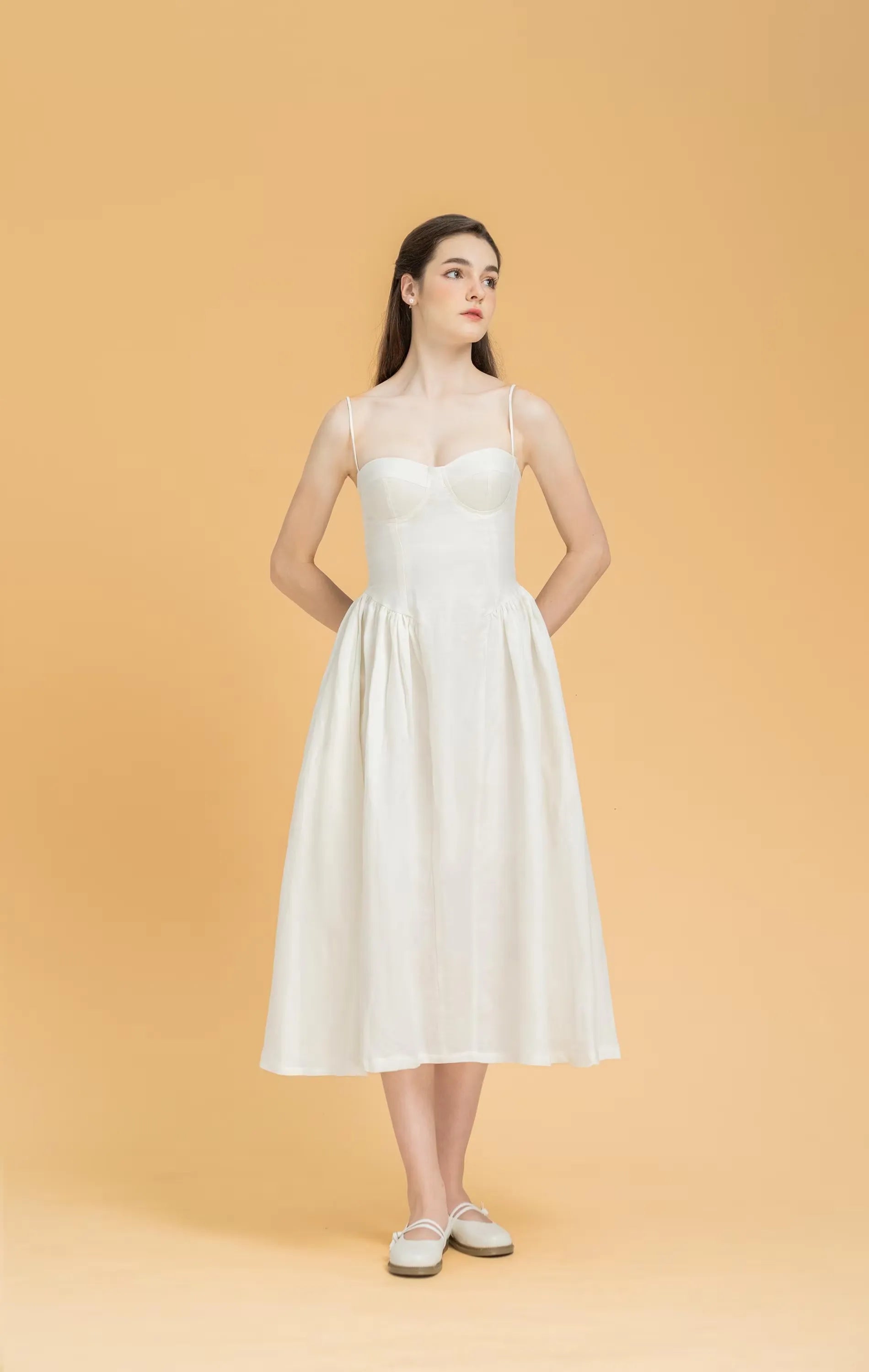 A Line Spaghetti Strap Corset Prom Dress White Midi Ready to Ship for Prom Goers