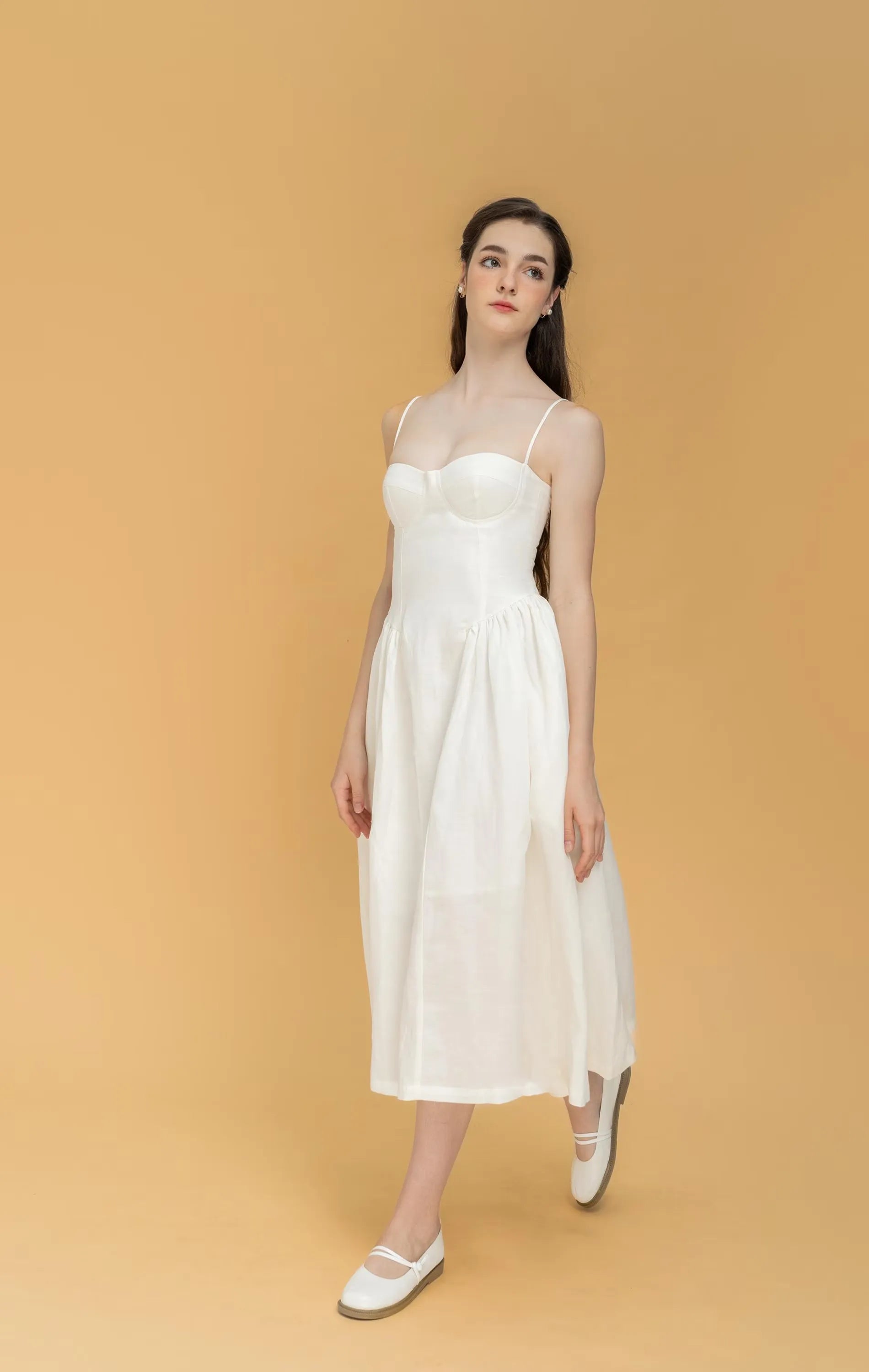 A Line Spaghetti Strap Corset Prom Dress White Midi Ready to Ship for Prom Goers