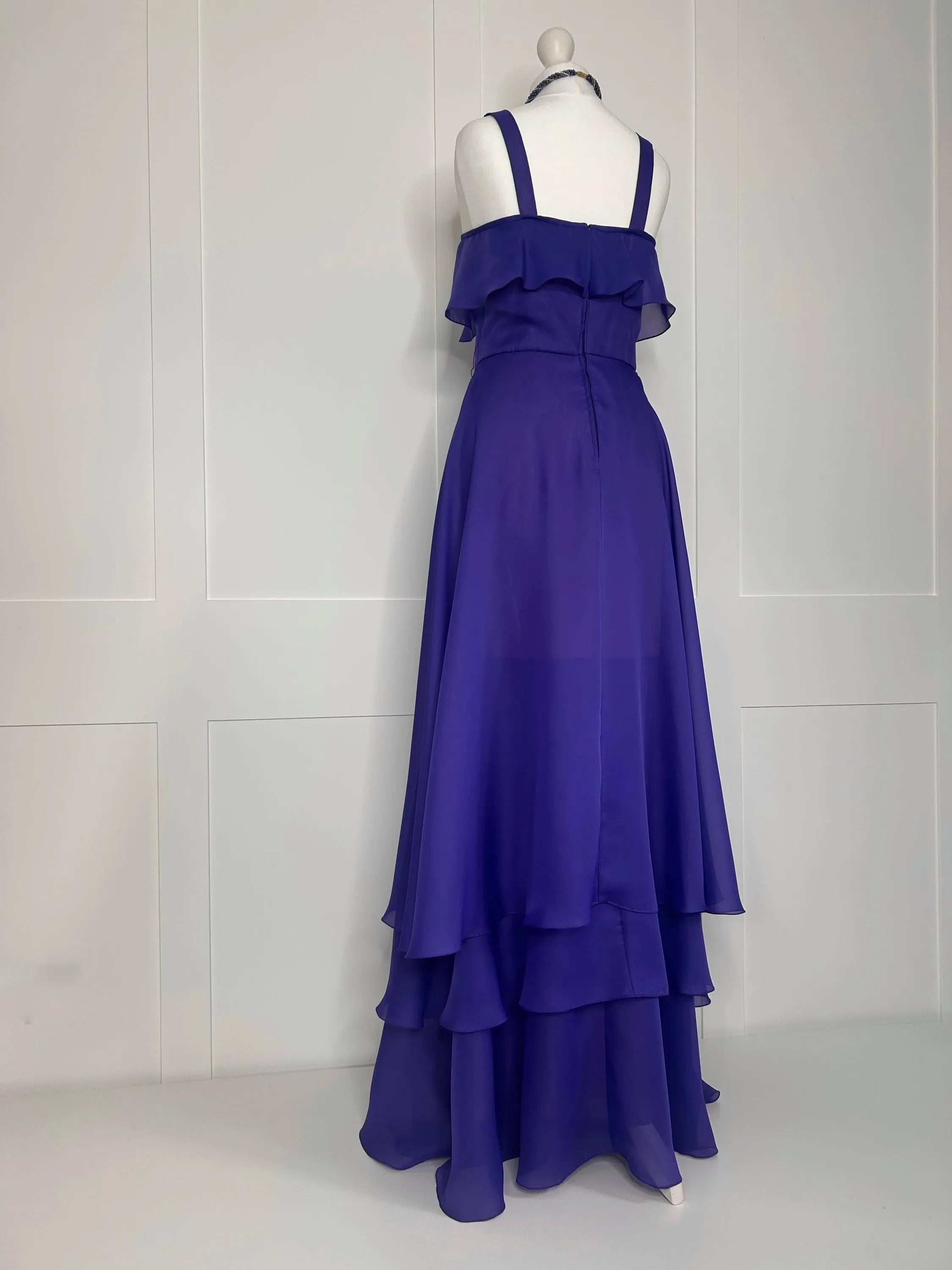 Purple Square Neck Prom Dress With Ruffled Bust Tiered A Line Skirt Floor Length For Elegant Women