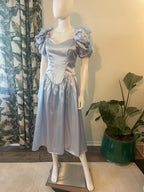 Prom Dress Vintage A Line Sweetheart Puffed Sleeve Lace Satin Light Blue Midi For Romantic Fashion Lovers