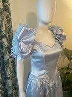 Prom Dress Vintage A Line Sweetheart Puffed Sleeve Lace Satin Light Blue Midi For Romantic Fashion Lovers