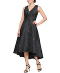Vintage A-Line V-Neck Sleeveless Flower Printed High-Low Prom Dress