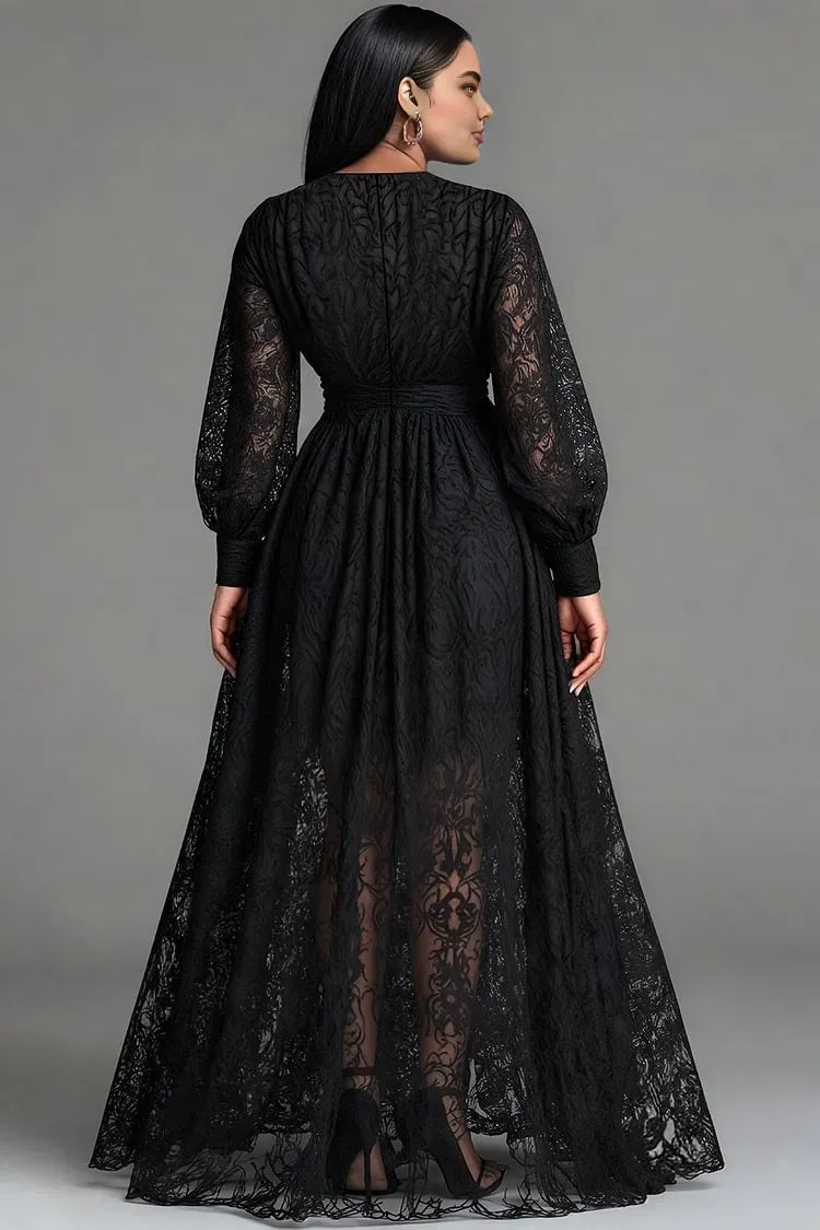 Vintage A-Line V Neck Long Sleeve Split Plus Size Floor Length Prom Dress