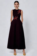 Vintage A Line High Neck Sleeveless Zipper Up Pockets Ankle-Length Prom Dress
