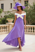 Vintage A Line Off The Shoulder Cap Sleeve Backless Asymmetrical-Length Mother of the Bride Dress