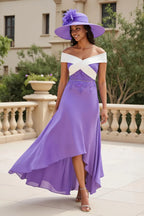 Vintage A Line Off The Shoulder Cap Sleeve Backless Asymmetrical-Length Mother of the Bride Dress