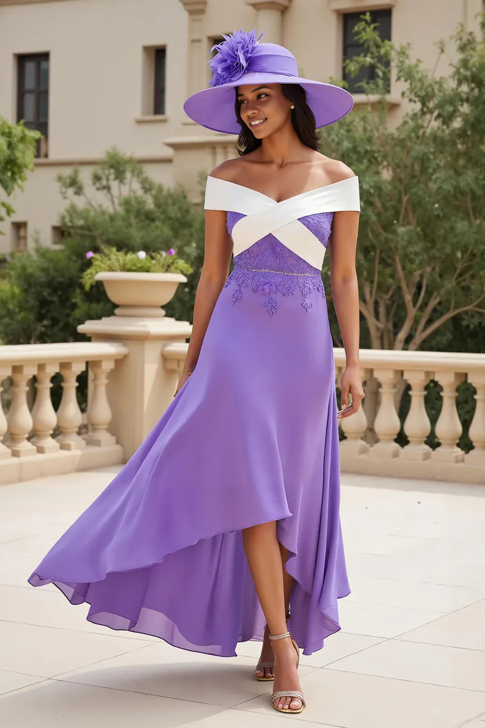 Vintage A Line Off The Shoulder Cap Sleeve Backless Asymmetrical-Length Mother of the Bride Dress