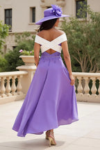 Vintage A Line Off The Shoulder Cap Sleeve Backless Asymmetrical-Length Mother of the Bride Dress