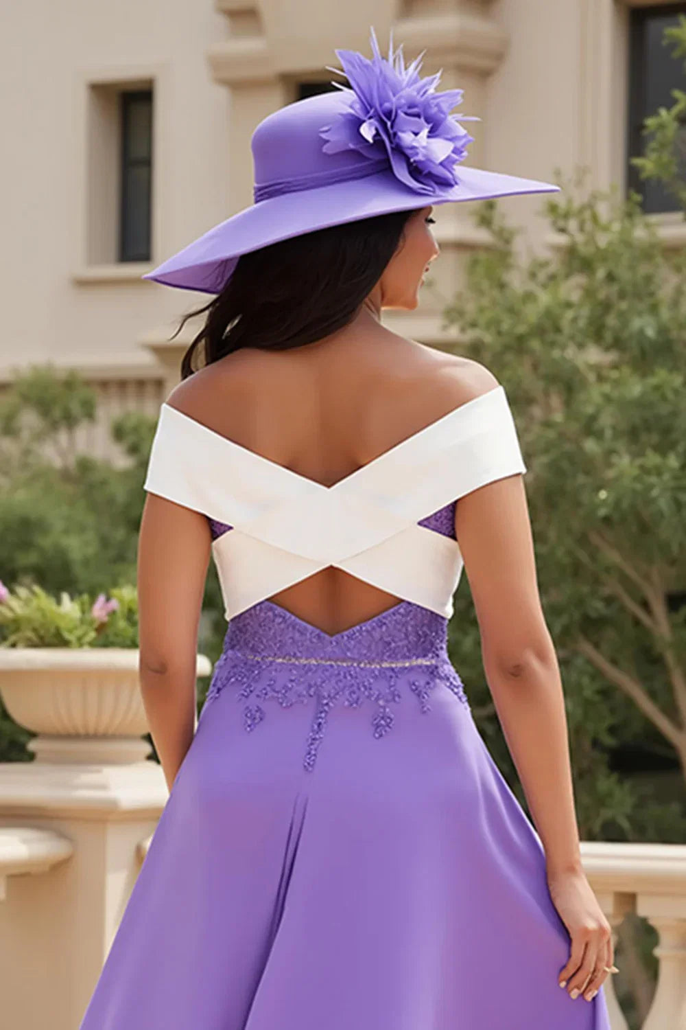 Vintage A Line Off The Shoulder Cap Sleeve Backless Asymmetrical-Length Mother of the Bride Dress