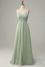 Vintage A Line Spaghetti Straps Sleeveless Pleated Floor-Length Bridesmaid Dress