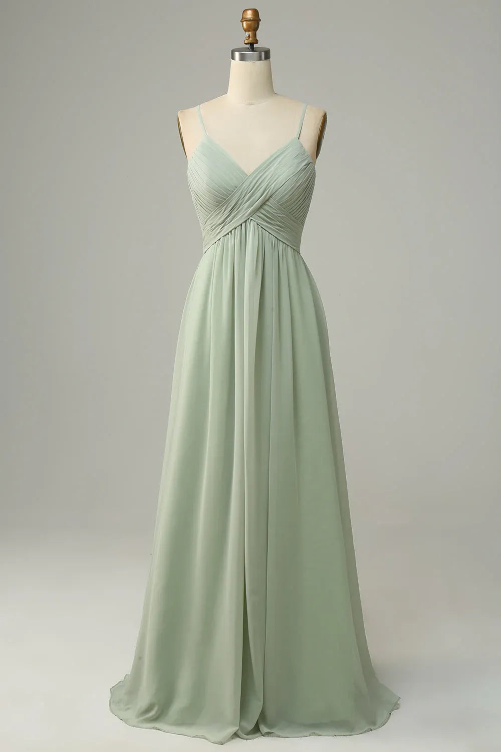 Vintage A Line Spaghetti Straps Sleeveless Pleated Floor-Length Bridesmaid Dress