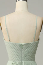 Vintage A Line Spaghetti Straps Sleeveless Pleated Floor-Length Bridesmaid Dress