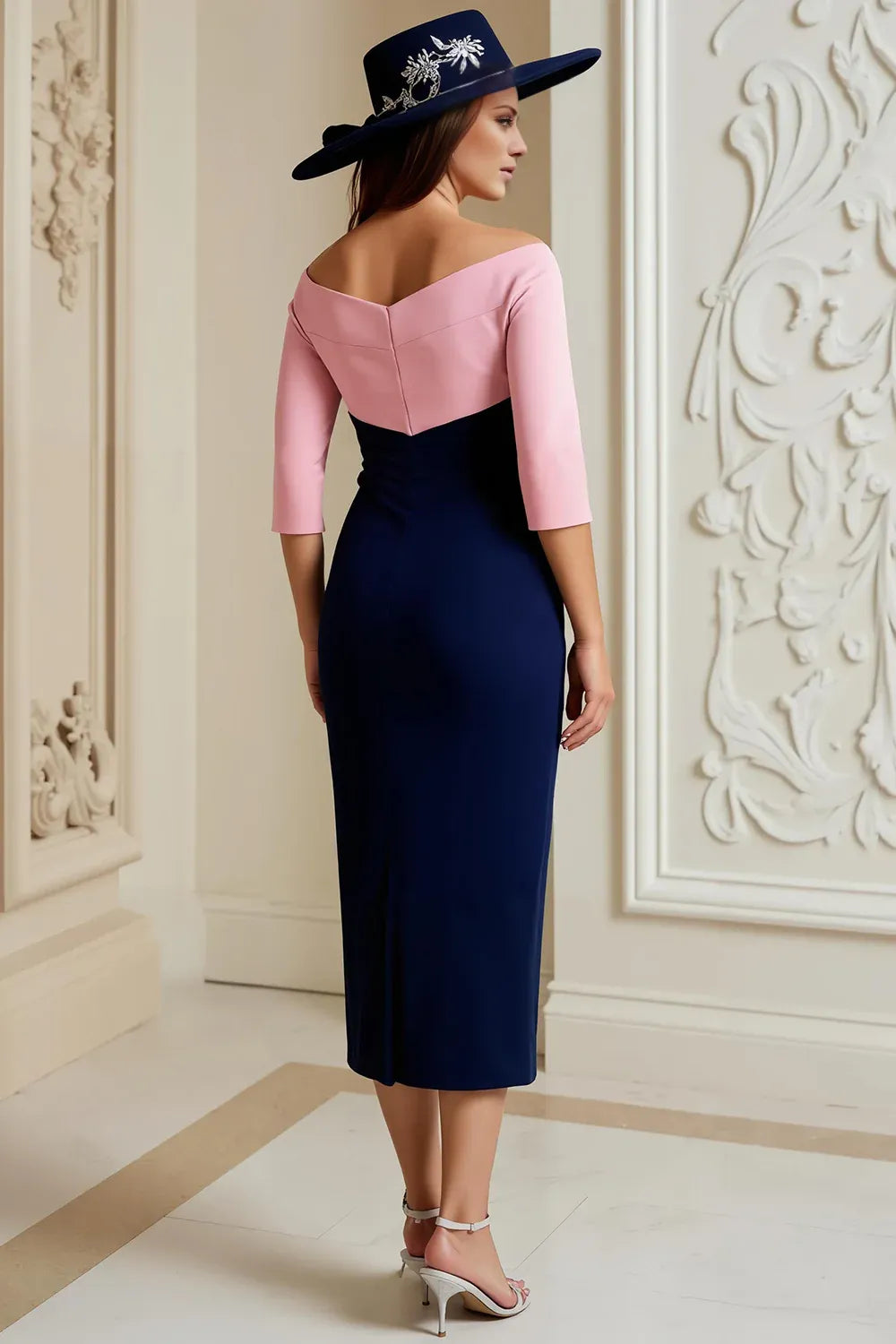 Vintage Bodycon Off the Shoulder Long Sleeve Zipper Up Tea-Length Mother of the Bride Dress