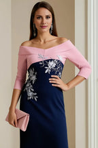 Vintage Bodycon Off the Shoulder Long Sleeve Zipper Up Tea-Length Mother of the Bride Dress