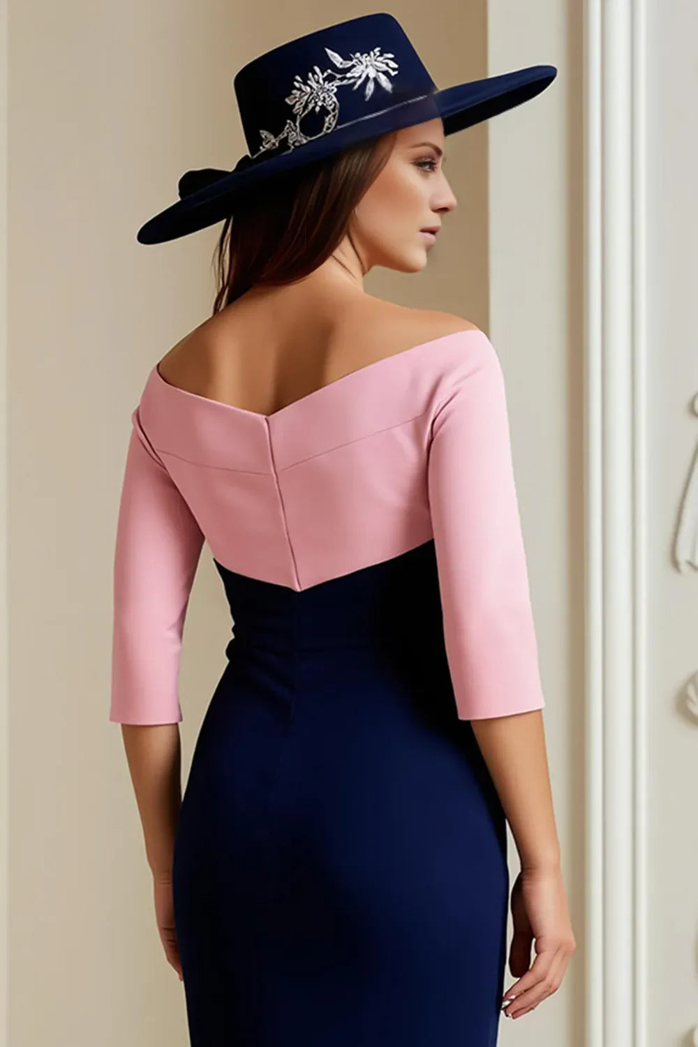 Vintage Bodycon Off the Shoulder Long Sleeve Zipper Up Tea-Length Mother of the Bride Dress