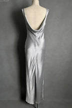 Vintage Elegant Sheath Straps Grey Satin Long Prom Dress Evening Dress