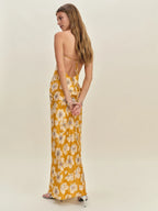 Dress Vintage Flower Printed Scoop Neck Sleeveless Mermaid Prom Dress Maxi Dress Backless Up Evening Dress