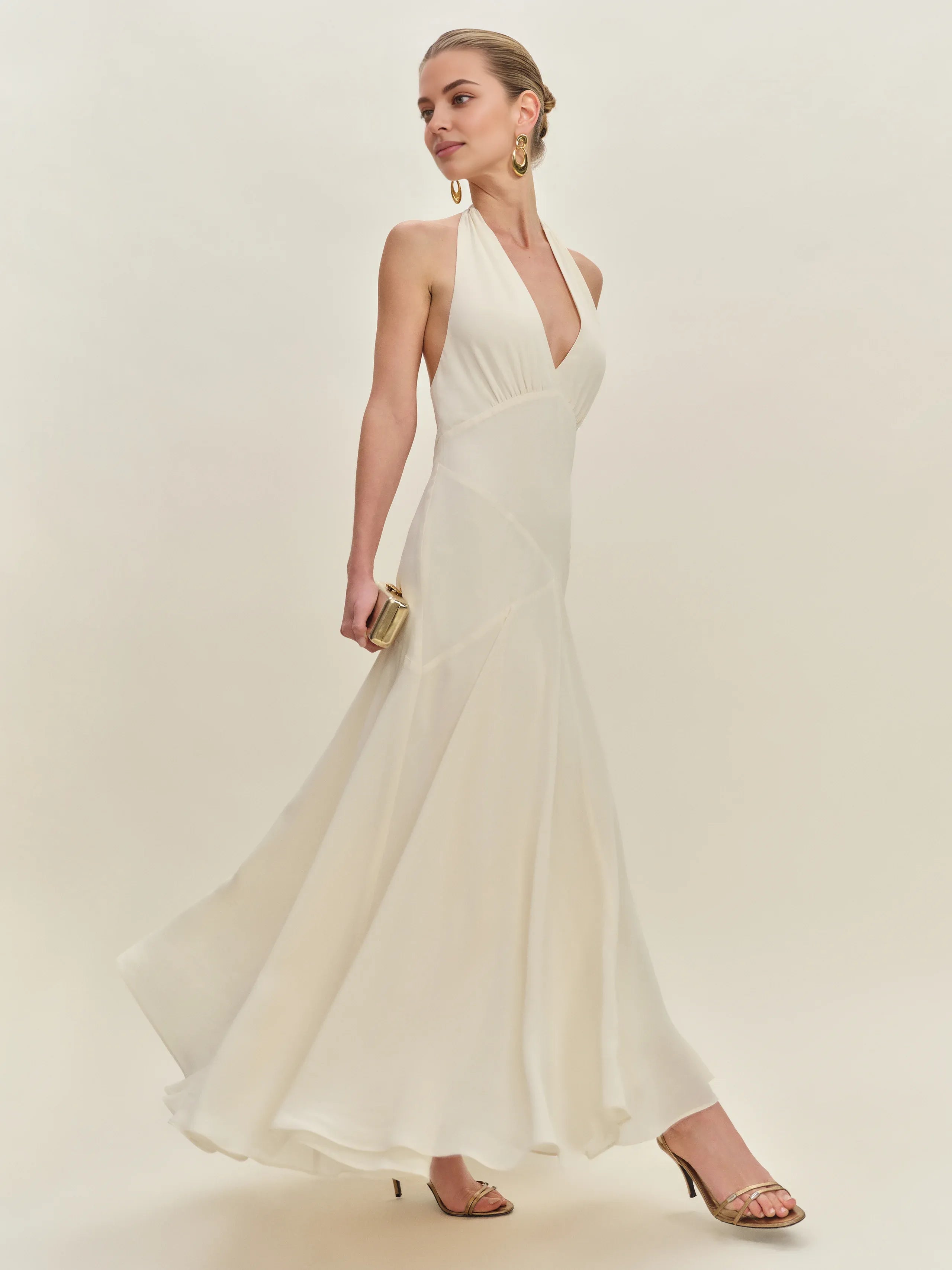 Dress Vintage Forest Halter Deep V Neck Sleeveless A-line Prom Dress Midi Dress Backless Solid Color Evening Dress