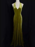 Green Vintage Mermaid/Trumpet Halter Neck Sleeveless Backless Floor-Length Party Dresses