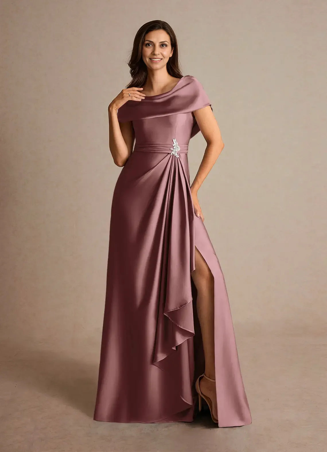 Dress Dusty Sage A-Line Pleated Maxi Dress Fashion Cap Sleeves Cowl Back Mother of the Bride Dress