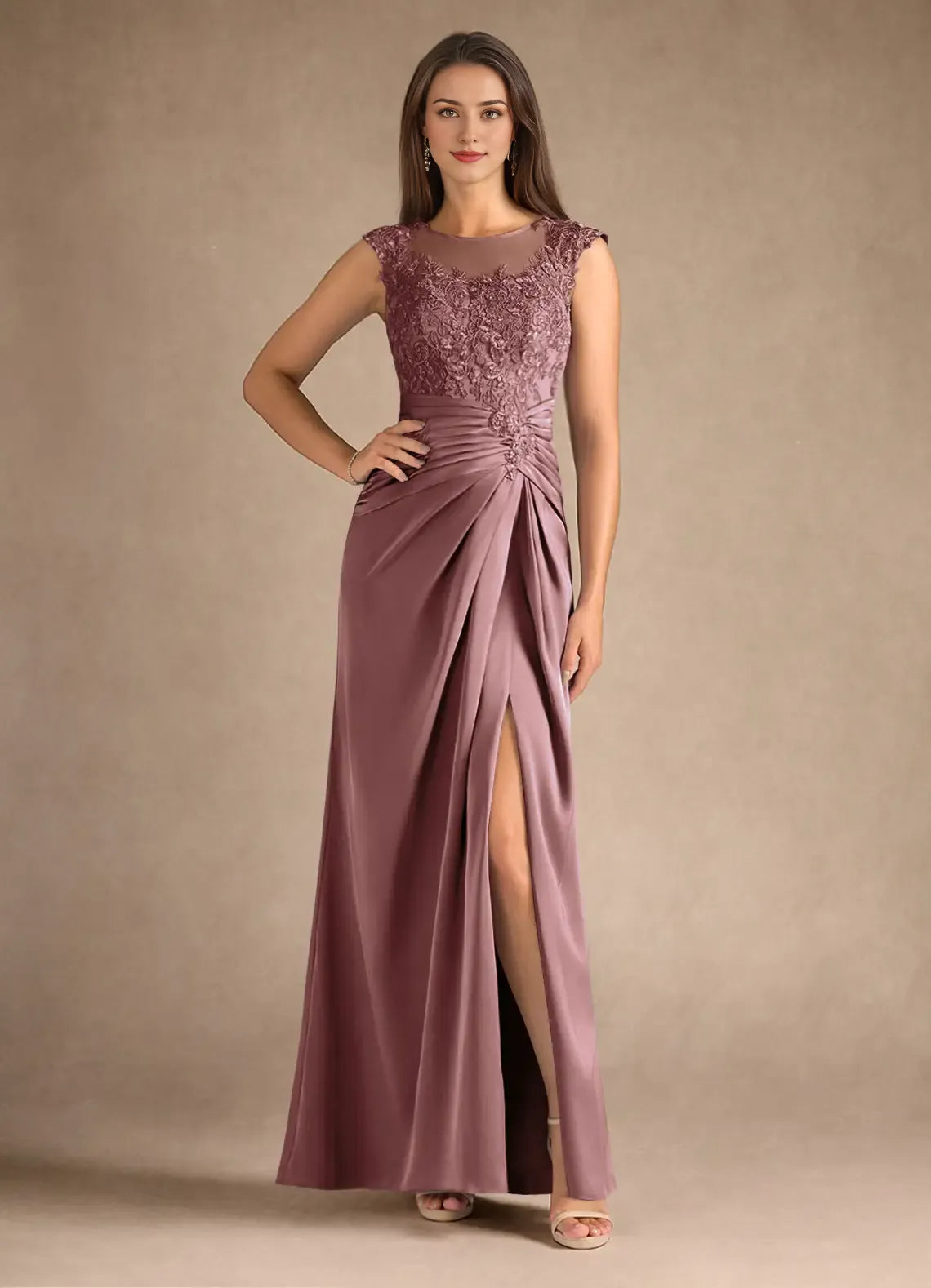 Blue Dress Steel Sheath Pleated Mother of the Groom Dresses Elegant Scoop Neck Sleeveless Leg Slit Evening Dress