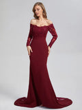 Vintage Mermaid Off the Shoulder Long Sleeve Button Chapel Train Prom Dress