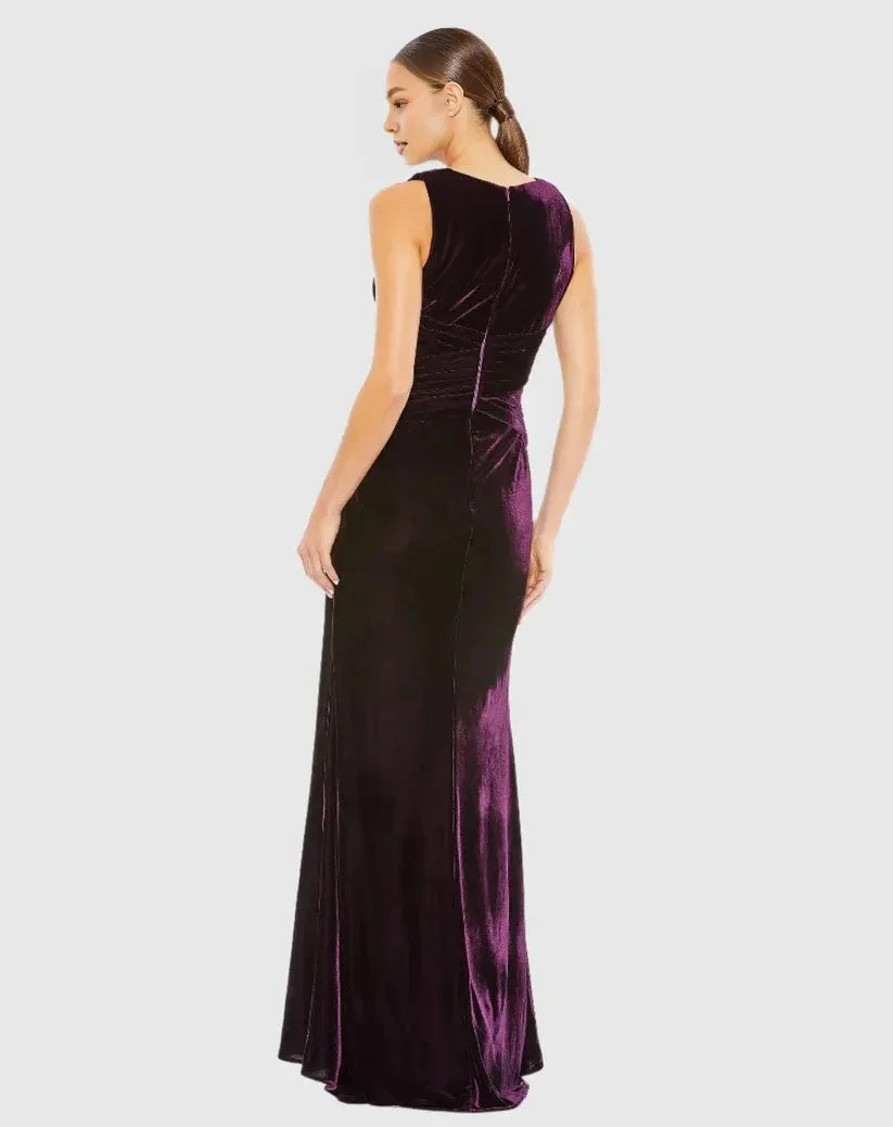 Vintage Mermaid Plunge Neck Sleeveless Zipper Up Floor-Length Prom Dress